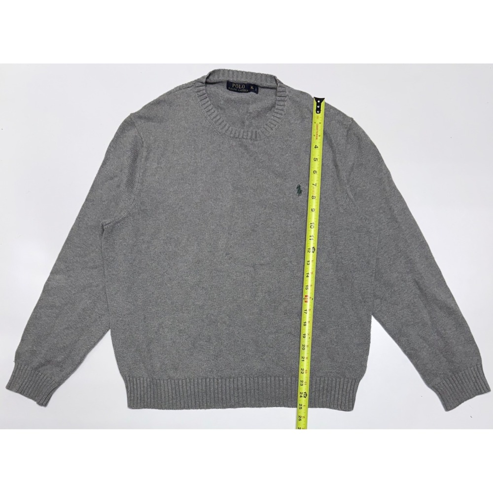 Polo Ralph Lauren Mens XL Gray Cotton Crewneck Sweater Green Pony Logo